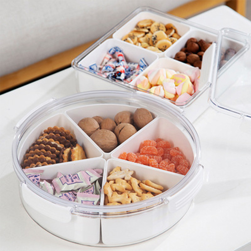 Snack Tray Dried Fruit Box Living Room Fruit Plate Transparent Partitioned Fruit Vegetable Storage Box Multi Fresh-keeping Box