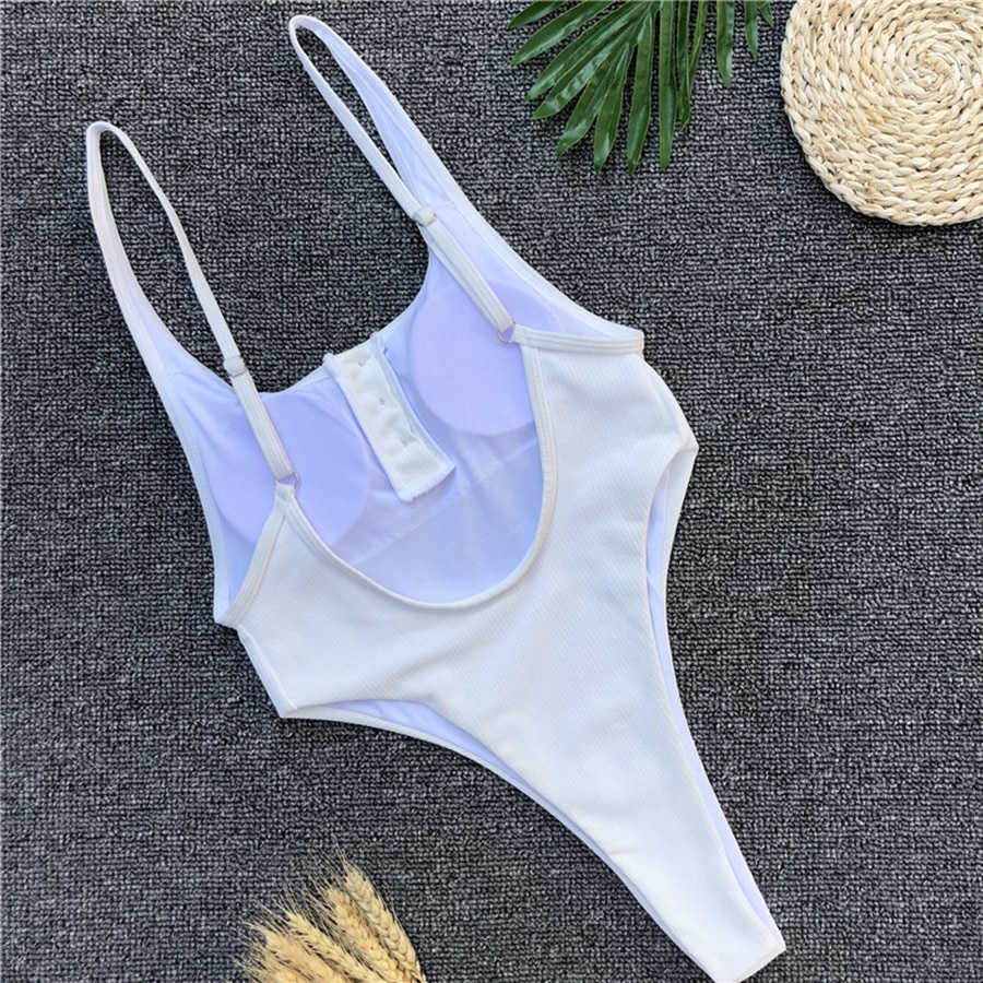 White Bather Sexy high cut leg one piece swimsuit women Swimwear Backless thong Bathing suit Swim female Monokini