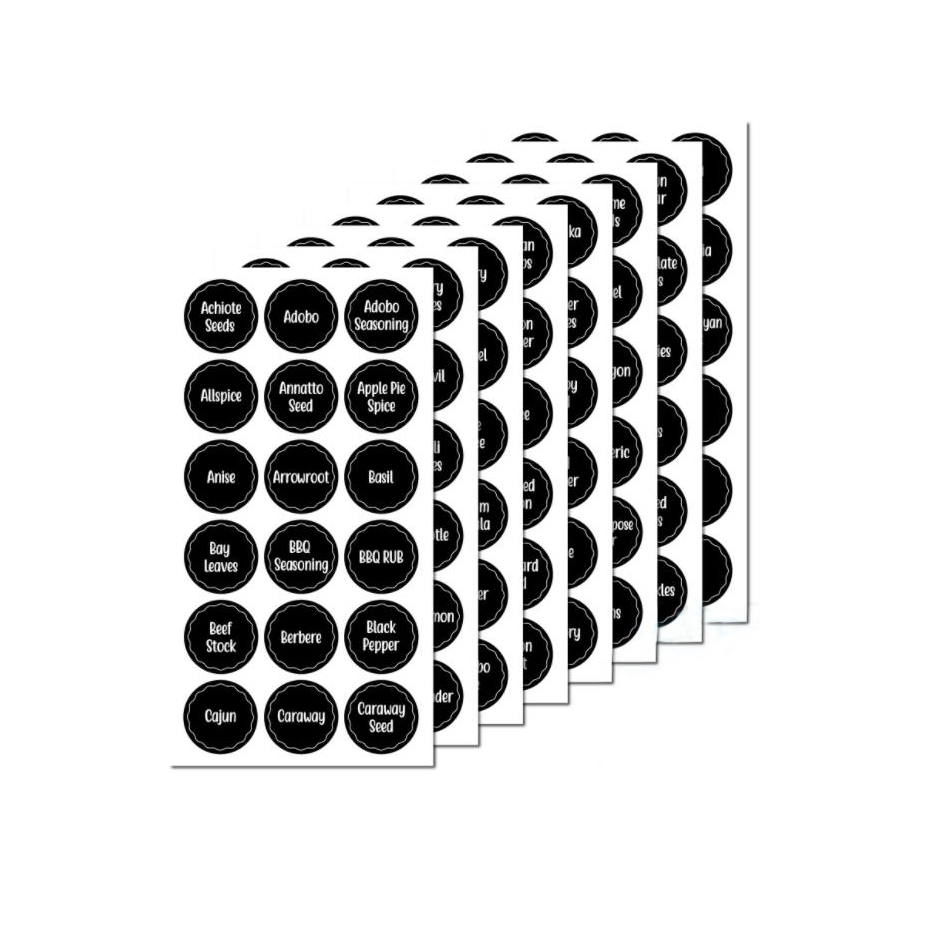 144pcs Preprinted Chalkboard Spice Labels Sticker Talented Kitchen Round Spice Labels Water Resistant Write-on Jar Label: black