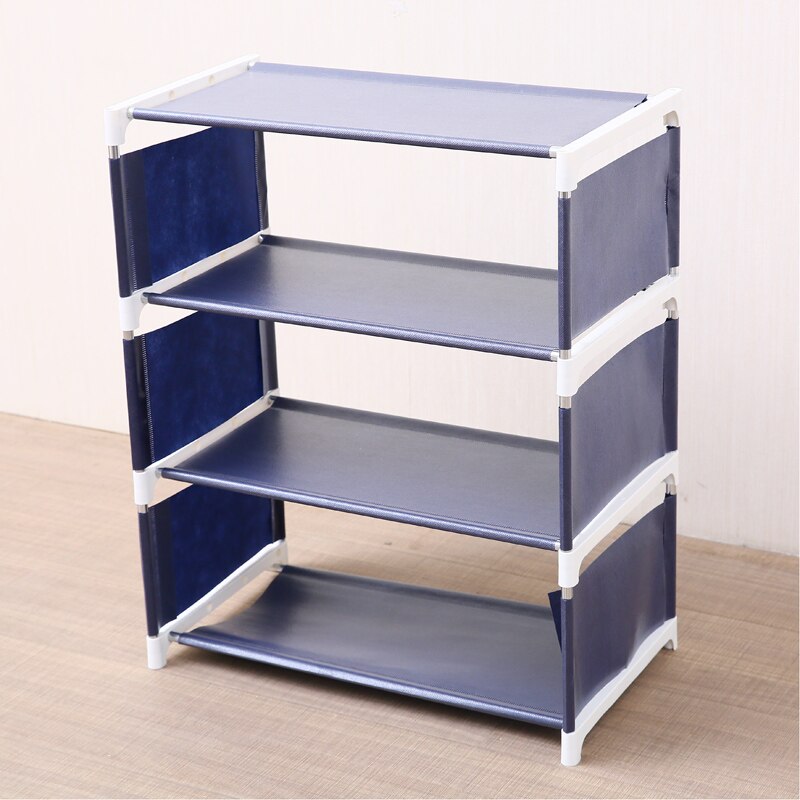 3-5 lag sko rack arrangør stativ rack stue stof støvtæt kabinet arrangør holder diy foldbar stativ sko hylde: 4 lag marineblå