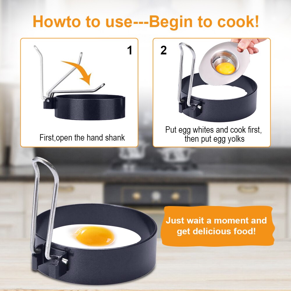 4 Uds. De tortilla de huevos redonda y negra para el hogar, molde para hacer panqueques, molde para hacer huevos, moldes para hacer huevos, anillo de silicona para cocinar