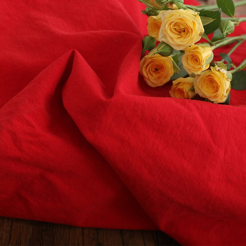 Tela para prendas de vestir de algodón tejido rojo de sarga lavada para hacer ropa, falda, tops, diy
