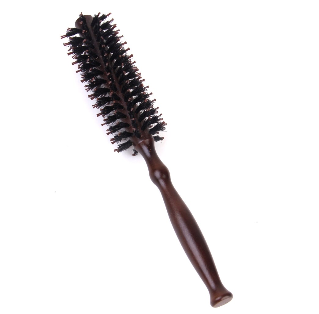 Wood Handle Hairdressing Bristle Curling Hair Comb Brush Hairbrush