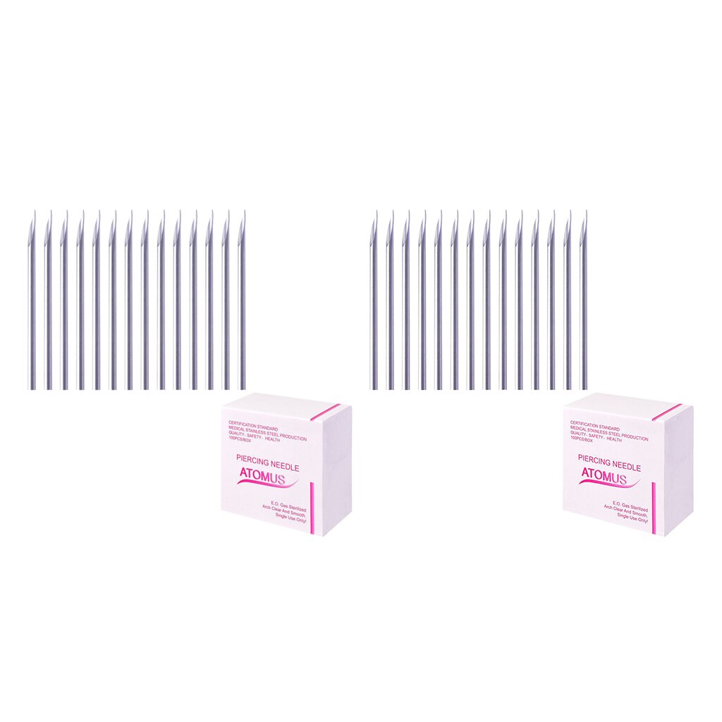 200 unids/set Body nariz ombligo tri-piercing agujas 14G y 16G, acero inoxidable