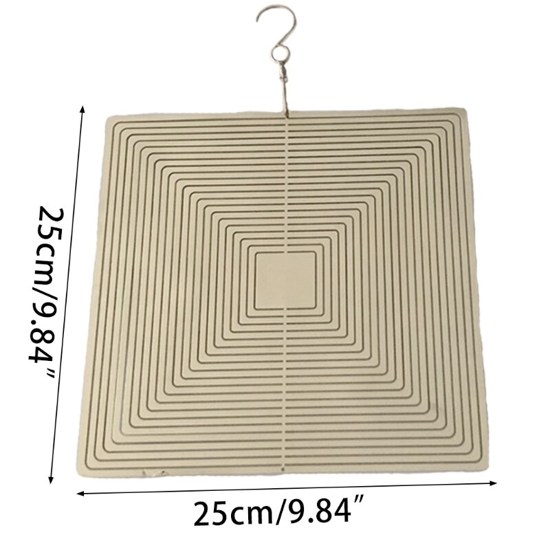 3D Hanging Wind Spinner Stainless Steel Metal Sculptures Silver Water Droplet Square Indoor and Outdoor Flowing-Light