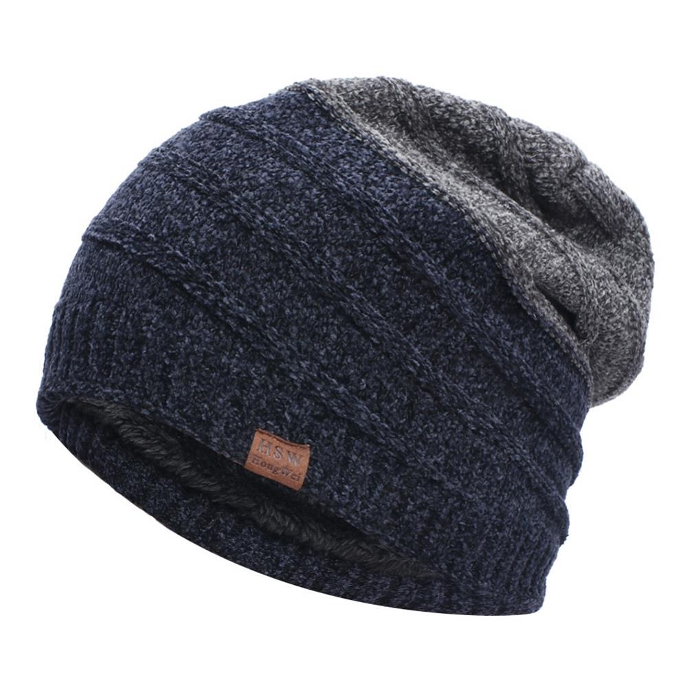 Damen herren beanie totenkopfmütze fleecegefütterte warme strickmütze radmütze skimütze outdoor-sportmütze baggy slouch mütze: Blau