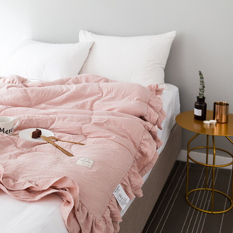 Sommervasket bomuld klimaanlæg dyne blødt åndbart tæppe tyndt ensfarvet dyner sengebetræk seng: 1
