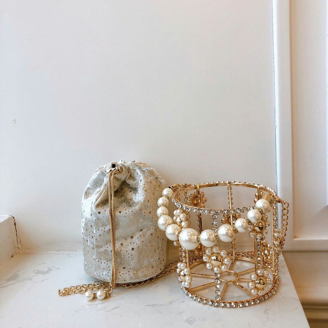 Évider soirée pochette femmes fleurs diamant perle métallique Cage sacs à main et sacs à main dames seau sac dîner fête