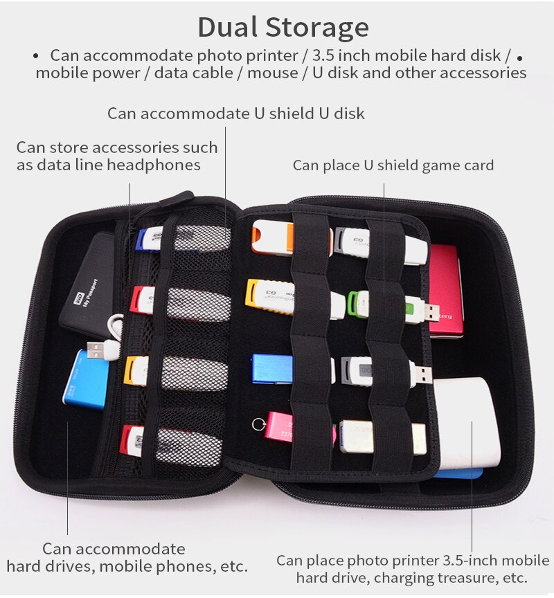 Bolsa de protección para disco duro externo de escritorio, cargador de Cable de 3,5 pulgadas, USB Flash VR, caja de transporte, dispositivo Digital
