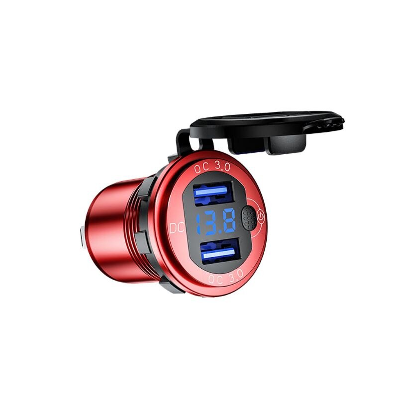 12V 24V 18W Aluminium Waterdichte Dual QC3.0 Usb Fast Charger Stopcontact Met Led Voltmeter Op Off schakelaar Voor Auto Marine Truck