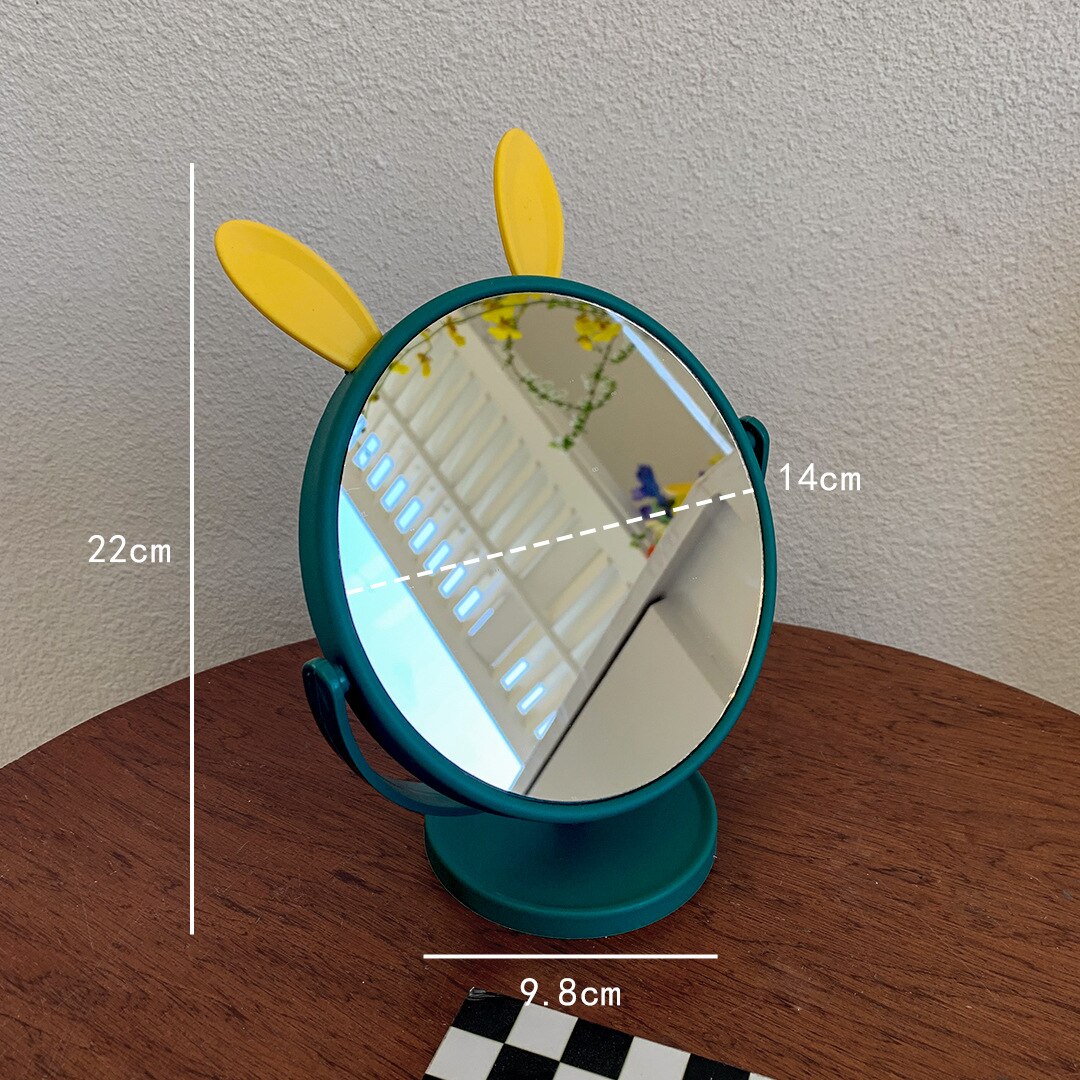 Espejo de maquillaje con orejas de conejo y gato para el hogar, accesorio de tocador pequeño para dormitorio, escritorio y oficina, bonito: bunny ear green