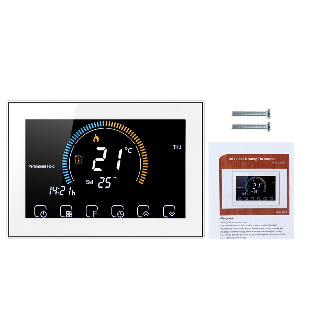 Programmable Room Thermostat with Backlit LCD Touch Screen Water Heater Controller BHT-8000-GA Arrivals: White