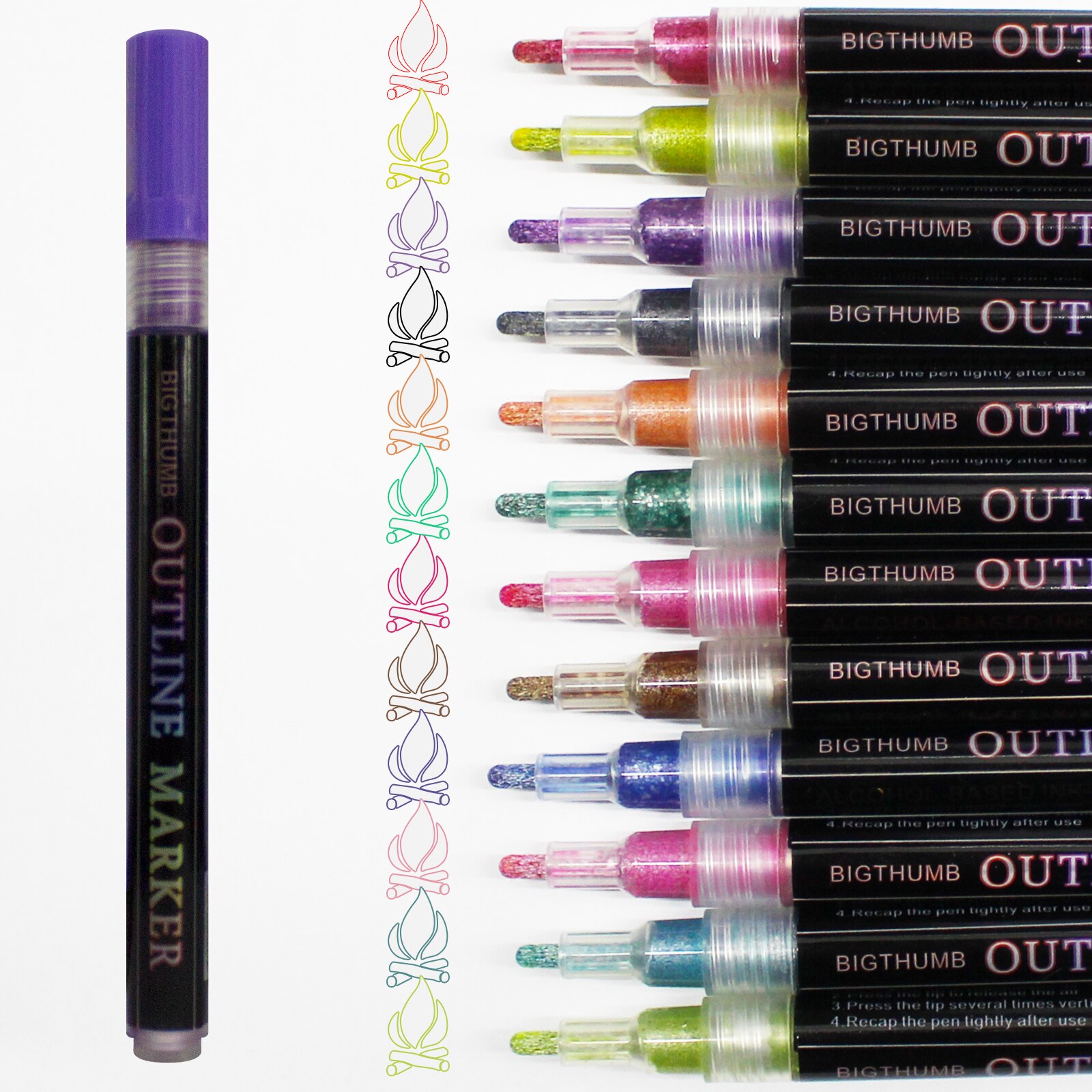 Rotuladores de doble línea, rotulador marcador de contorno de doble línea, Color metálico, 24 Uds.