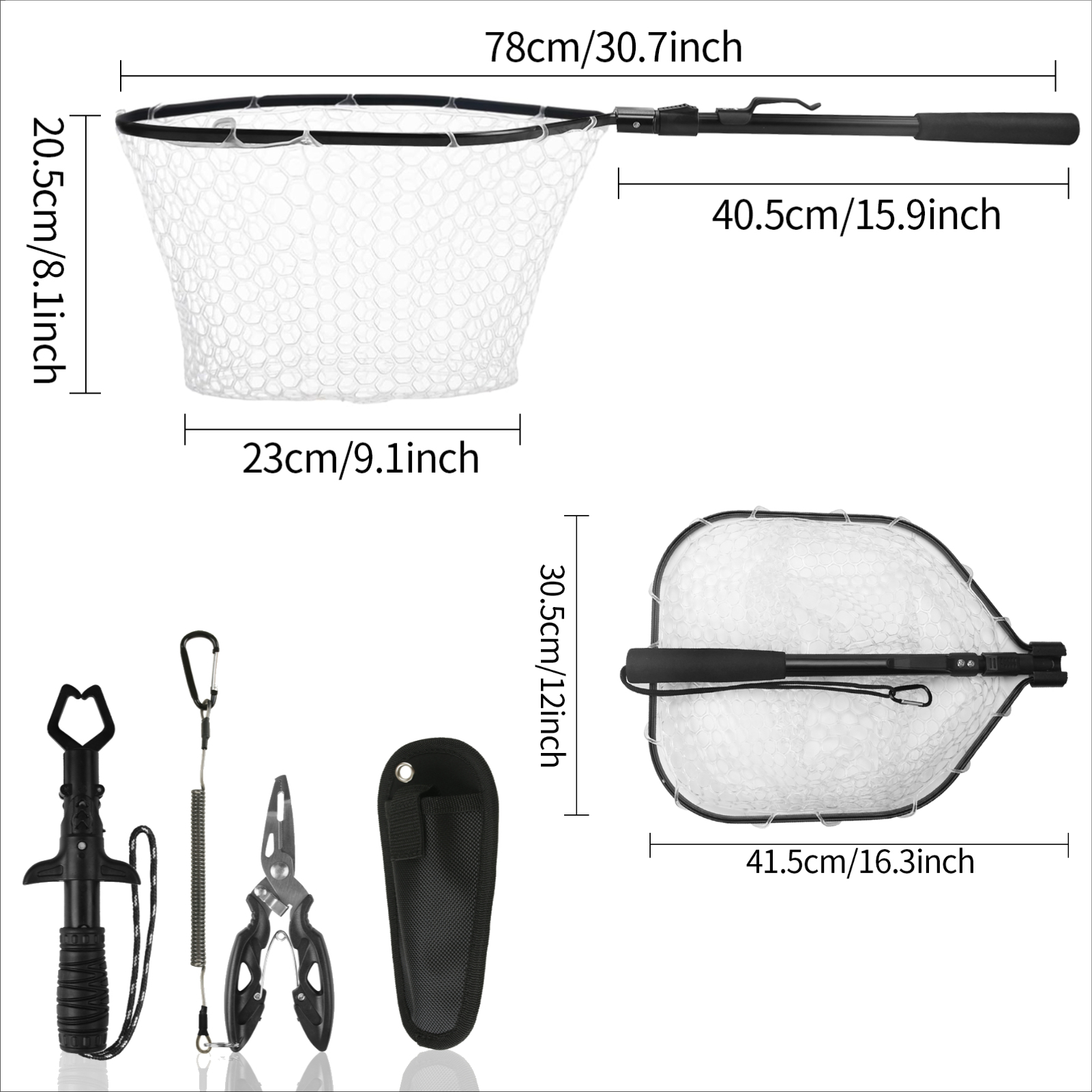 Kit de herramientas de pesca, red de pesca con alicates, removedor de anzuelos, pinza de pescado para Kayak, accesorios de herramientas de pesca plegables duraderos, para hombre: Gris claro