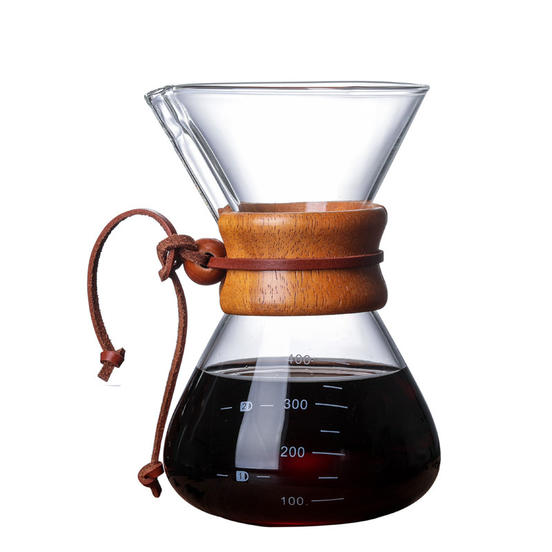 Cafetière en verre résistante avec filtre en acier inoxydable, Anti-brûlure, poignée en bois, cafetière à expresso, outils de Barista: 400ml without filter