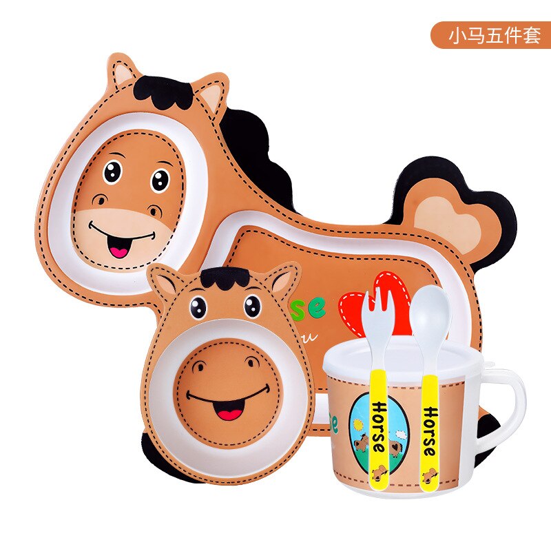 5 Pcs Dinnerware Set Bamboo Fun Flatware Set Cutlery Reusable Flatware with Plate Bowl Cup Spoon Fork Set KidsTableware Box: Red