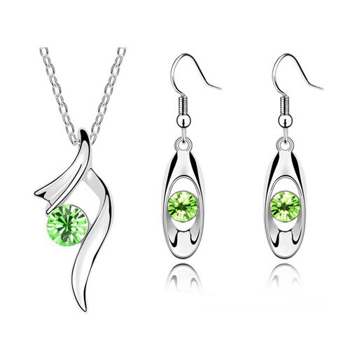 Quaity Aaaa + Strass Hanger Ketting Oorbellen Mode-sieraden Set Bridal Party Lover Meisjes: green