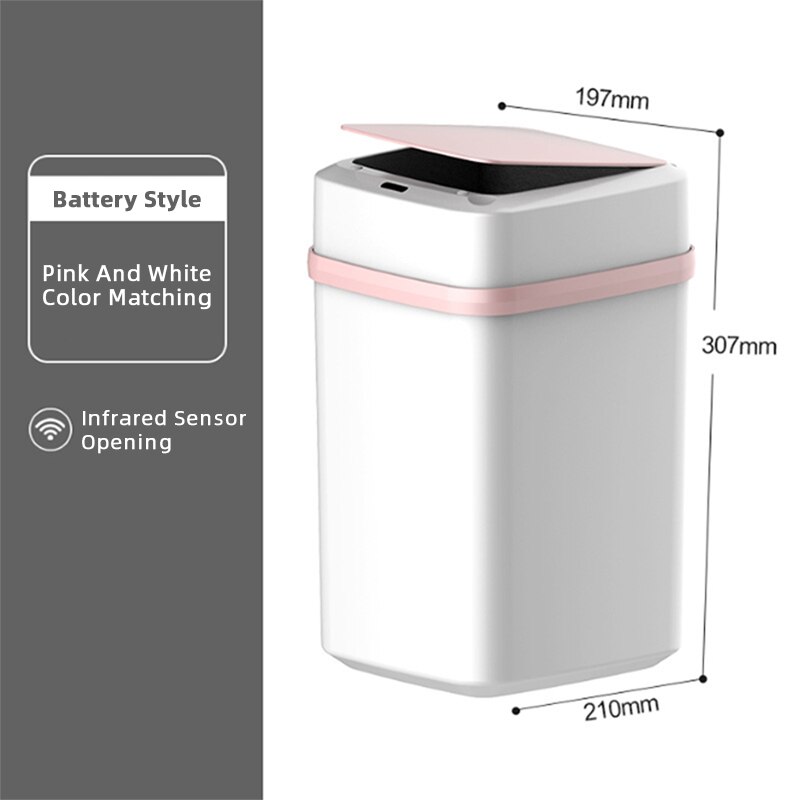 Smart Induction Trash Can Wireless Sensor Automatic Waste Trash Bin Large Capacity Infrared Sensor Storage Organiser with Cover: Style 3