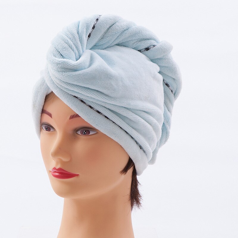 Toallas de secado rápido de 25x69Cm, gorros de microfibra para el pelo, gorro de ducha, turbante suave, absorbente, Toalla de baño, suministros de baño: light blue