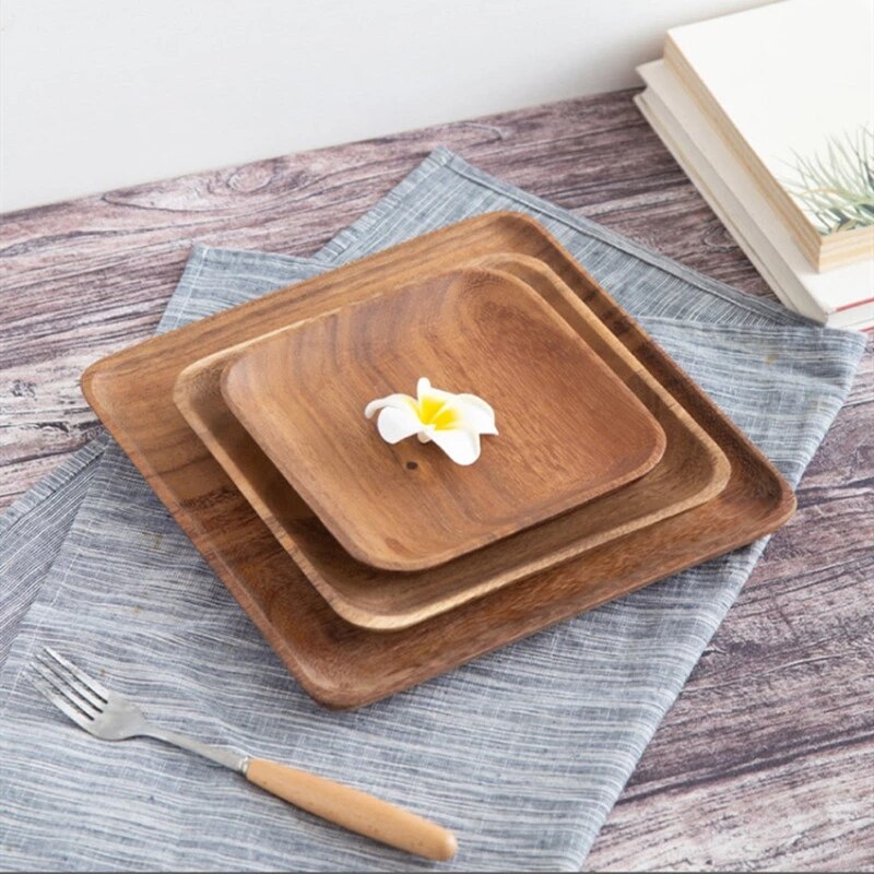 Wood Dinner Plates Decorative Wooden Serving Platter for Food Fruit Tray Appetizer Dessert Salad Plates Plates for Dishes Snack