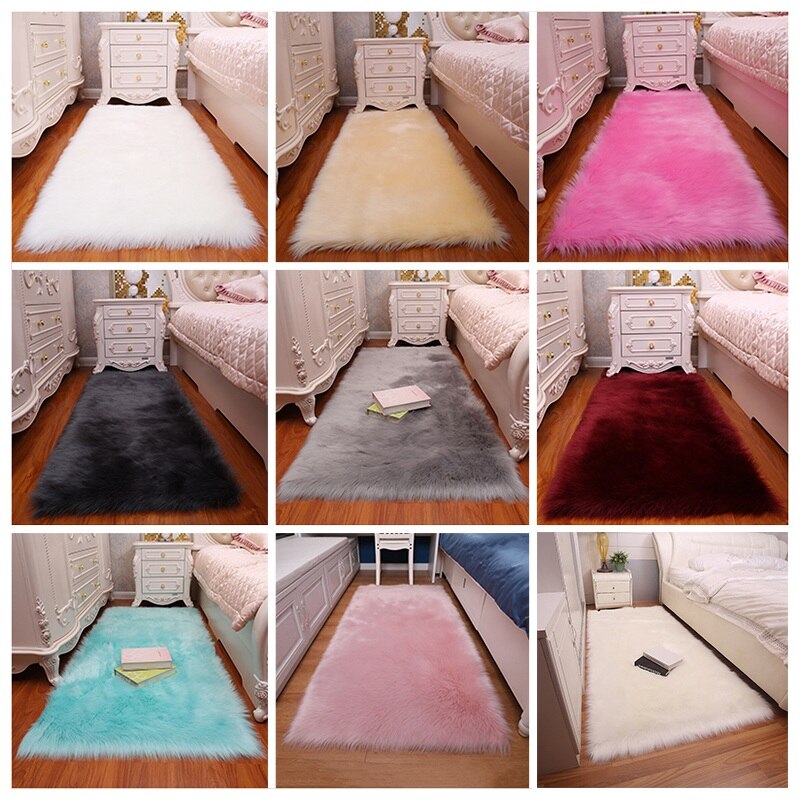 Faux Fur Tapijt Tapijt Voor Woonkamer Pluche Lange Haar Floor Mat Antislip Nachtkastje Tapijten Slaapkamer Thuis Gebied kleed Effen Kleur