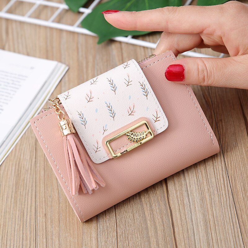 Kwastje Vrouwen Portemonnee Kleine Leuke Portemonnee Vrouwen Korte Lederen Vrouwen Portefeuilles Rits Vouwen Portemonnees Vrouwelijke Portemonnee Clutch: Roze