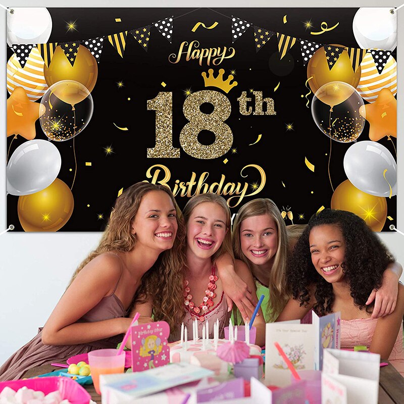 Happy 18th Birthday Backdrop Banner Cheers to 18 Years Background Banner Decor Parties Supplies Indoor Outdoor Photo Booth Props