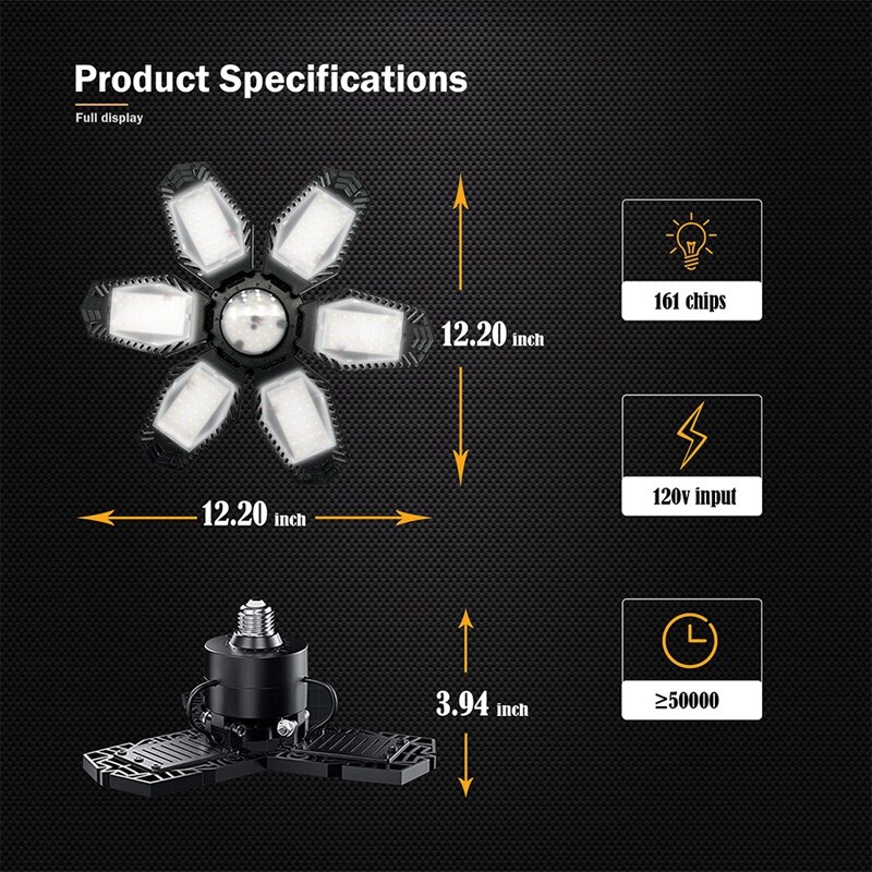 LED Garage Light, Strong Aluminum LED Garage Ceiling Light With Long Lifespan, 6 Deformable Panels To Adjust Lighting
