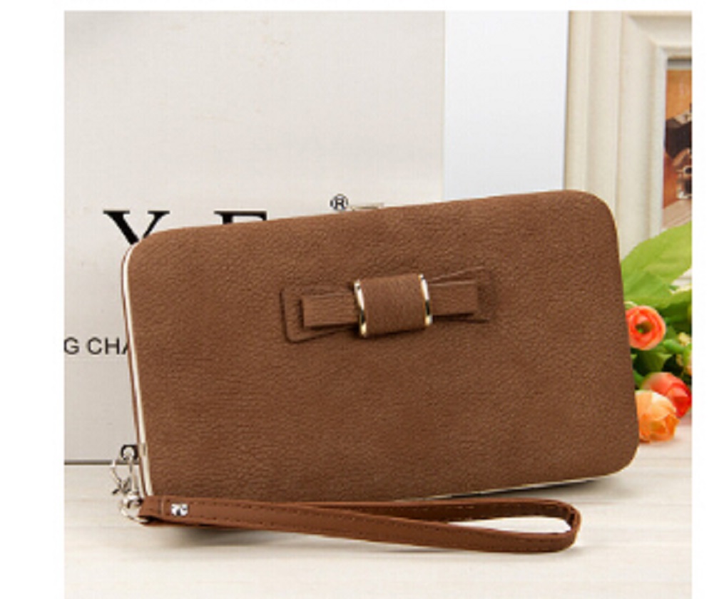 Wallet's Women Long Card Hold Bow knot Large Capacity Lunch Box Cellphone Solid Pocket Purse: Coffee