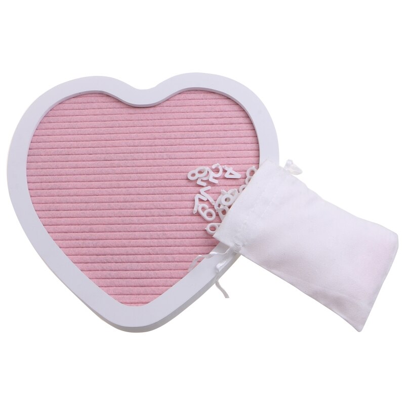 Rustic Wood Frame Heart Shaped Felt Letter Board with Changeable Letters Emojis Message Board for Baby Announcement