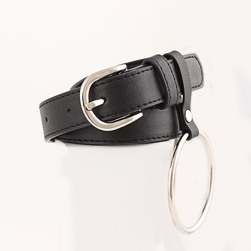 Cinturón de piel sintética con hebilla geométrica para mujer, cinturón con hebilla en forma de corazón, triángulo hexagonal redondo: Horseshoe