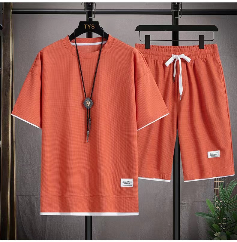 Conjunto deportivo de manga corta y pantalones cortos para hombre, chándal informal, cómodo y fresco, de gran tamaño, Verano