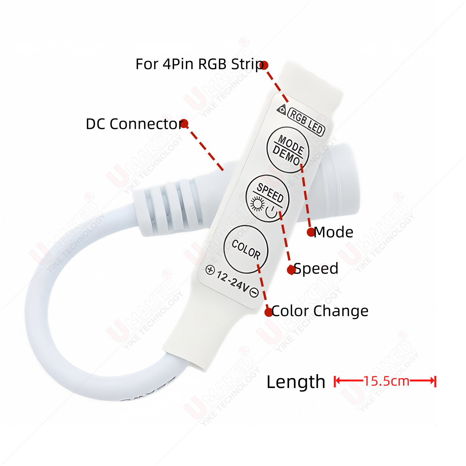 1pc RGB Dimmer 3Keys Controller DC12V 24V Mini LED Strip RGB Color For SMD 3528/5050/5730/5630/3014 LED Strip Lights DC 12-24V