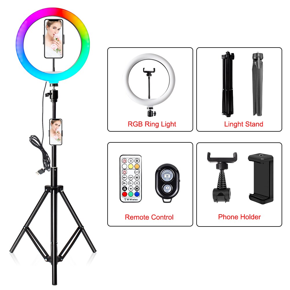 10 "26Cm Rgb Selfie Ring Lamp 26 Rgb Kleuren Licht Voor Mobiele Make Ring Licht Led Ring Licht met Stand Als Tafel Vloerlamp: RGB26A-165