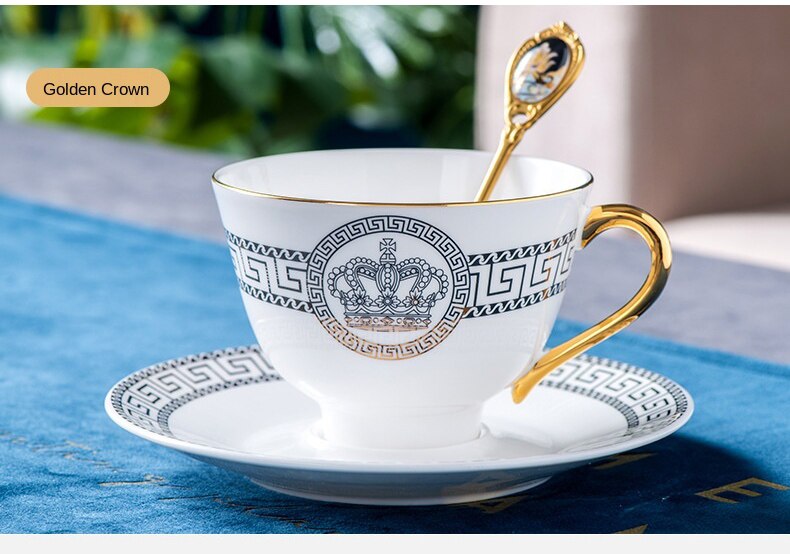 Tasses à café en os Royal en porcelaine, ensemble de tasses et cuillères créatives en céramique, de luxe européen, décor de cuisine: Style 3