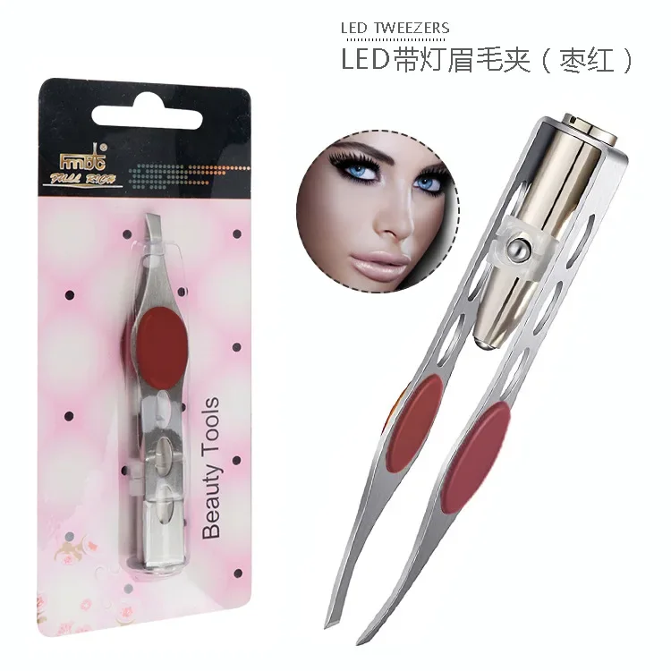 LED Lighted Eyebrow Tweezers Precise and Illuminated Beauty Tool for Brow Shaping: Dark pink