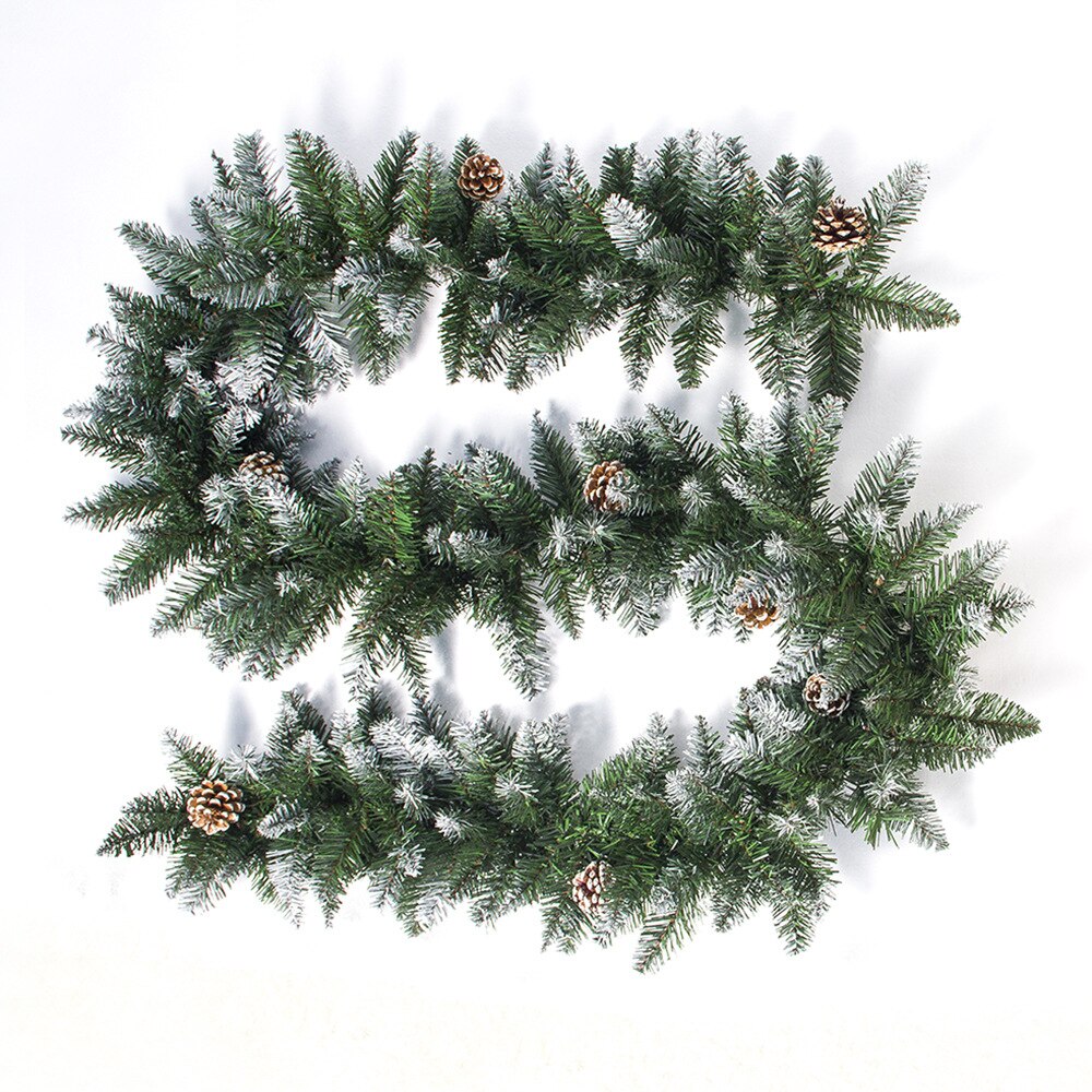 2.7M Kerst Rotan Krans Groene Kunstmatige Xmas Boom Rotan Opknoping Krans Ornamenten Met Pine Cone Decoratieve Diy Banners