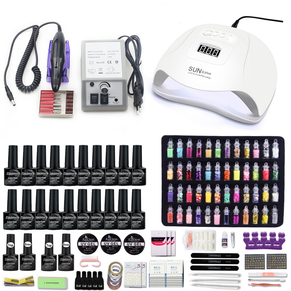 Super Nail Set Met 120W Nail Dryer Kiezen 20/10 Kleur Gel Nagellak Kit 35000Rpm Electric Nail Boor machine Manicure Set: 120W SUNX Set