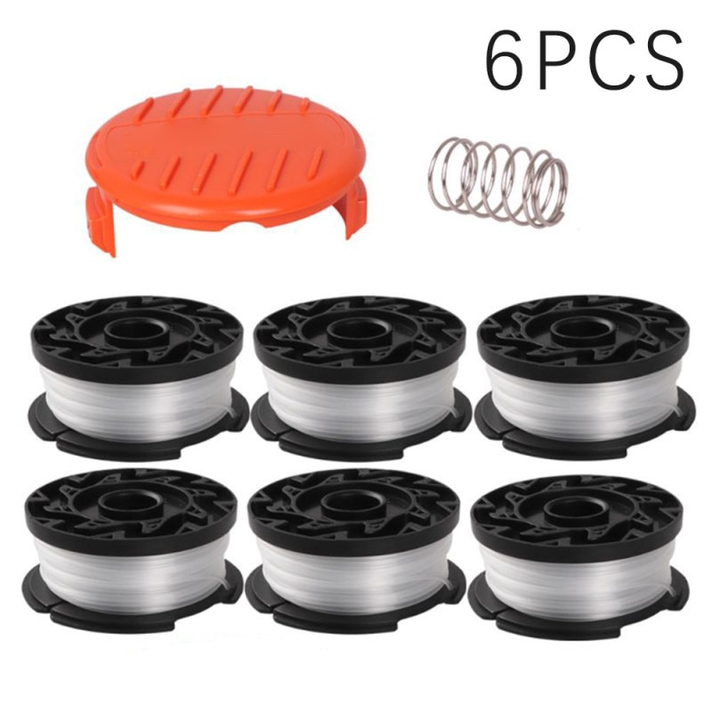 6Pcs AF-100 Strimmer Trimmer Spool Line With Spring Cap For Black&Decker Nylon For Single Line Automatic Feed Trimmer And Edgers