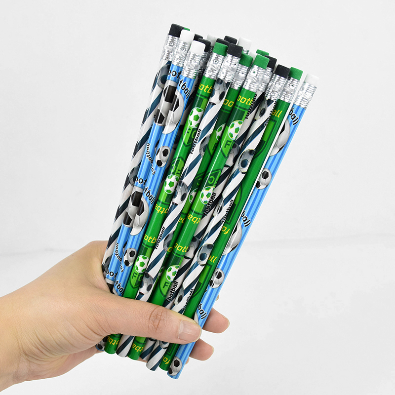 12/24Pcs Football Wooden Pencils Kids Soccer Sport Theme Birthday Party Favors Boy Back To School Pinata Fillers Supplies