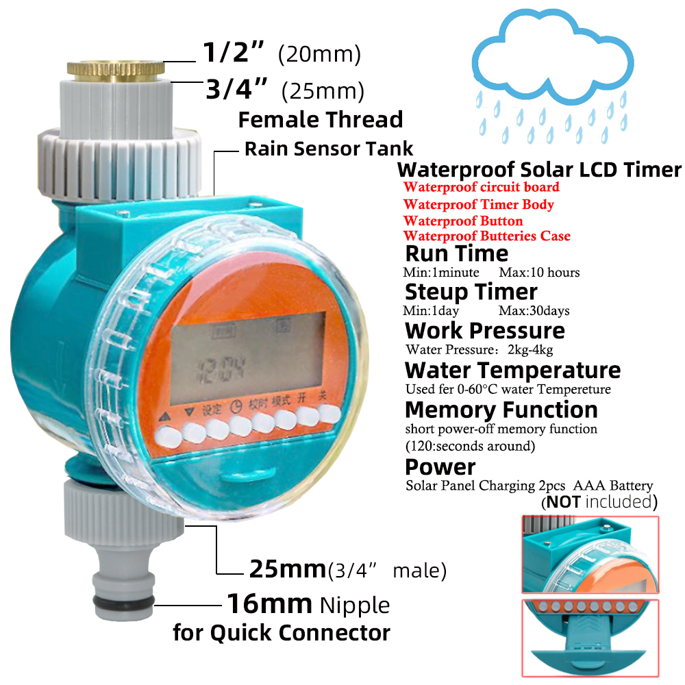 8-Typ Garden Automatic Watering Timer Drip Irrigation Digital Electronic Controller Rain Sensor Solar Greenhouse Sprinkler Timer: 1PC -G
