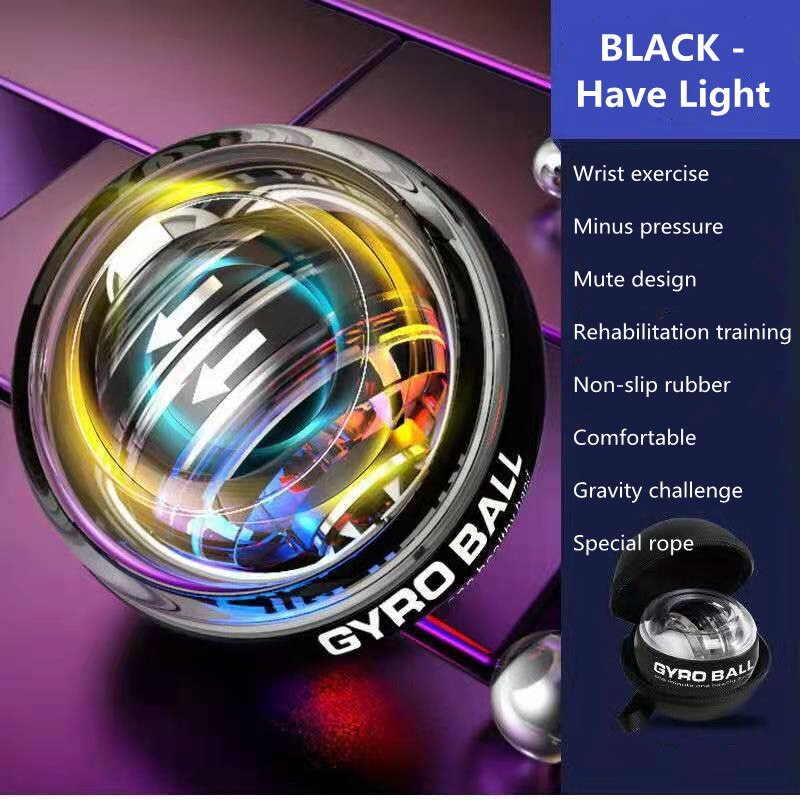 Self-starting Powerball Wrist Power Hand Ball Muscle Relax Spinning Wrist Trainer Exercise Equipment Strengthener with LED Light: BLACK - Have Light