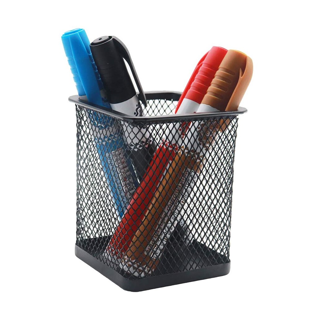 Porte-crayons bureau bureau métal maille carré stylo Pot Case papeterie conteneur organisateur Durable porte-crayon noir