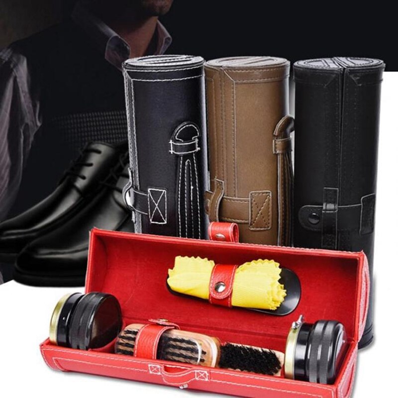 Shoe Shine Care Kit With Compact Case Portable Travel Home Neutral Shoes Polish Set For Men