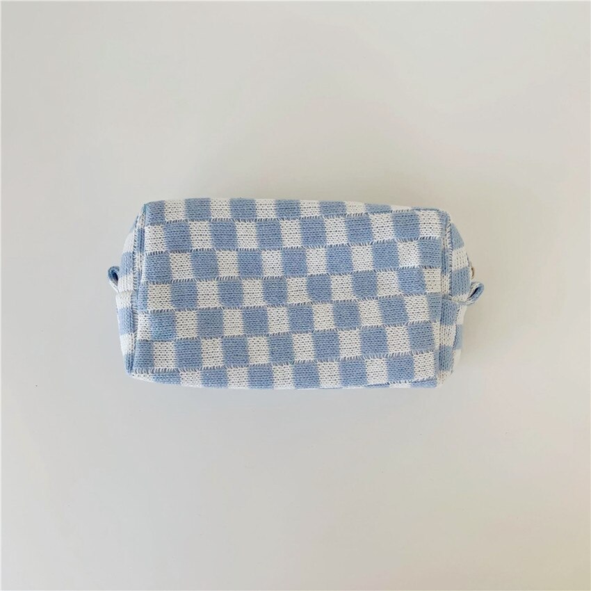 Dambord Rooster Make-Up Tas Gebreide Stof Vrouwen Cosmetische Organizer Rits Beauty Pouch Pols Make Up Pouch Toilettas Case: blue