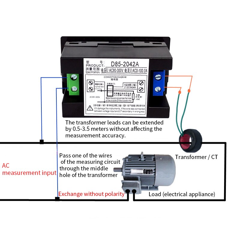 1pcs black white AC voltage and current meter Digital display 220V380V100A voltage and current detection dual display D85-2042A