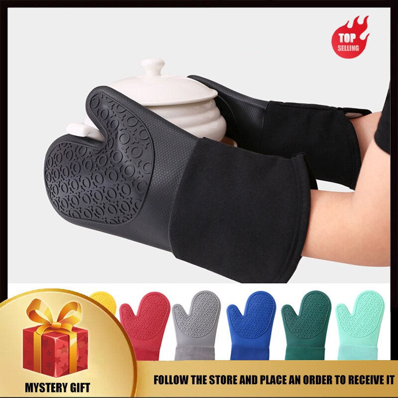 1PCS BBQ Glove 300-500 Centigrade Extreme Heat Resistant Silicone microwave kitchen Gloves Cooking Grill Oven Mitts Gloves
