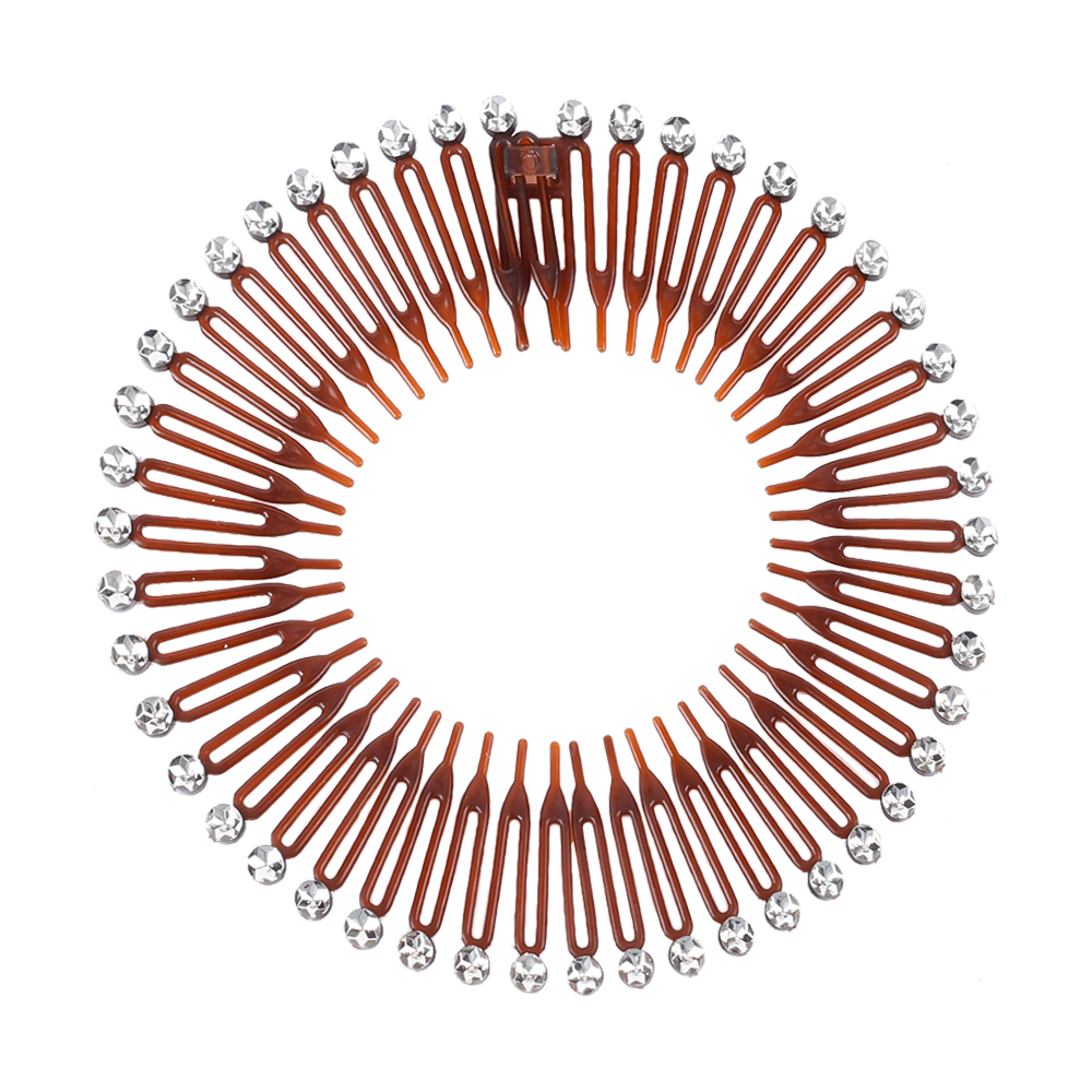 Rhinestone Plastic Full Circle Stretch Diamond Flexible Comb Women Girl Flexible Plastic Circle Teeth Hair Accessories: XXS / Yellow