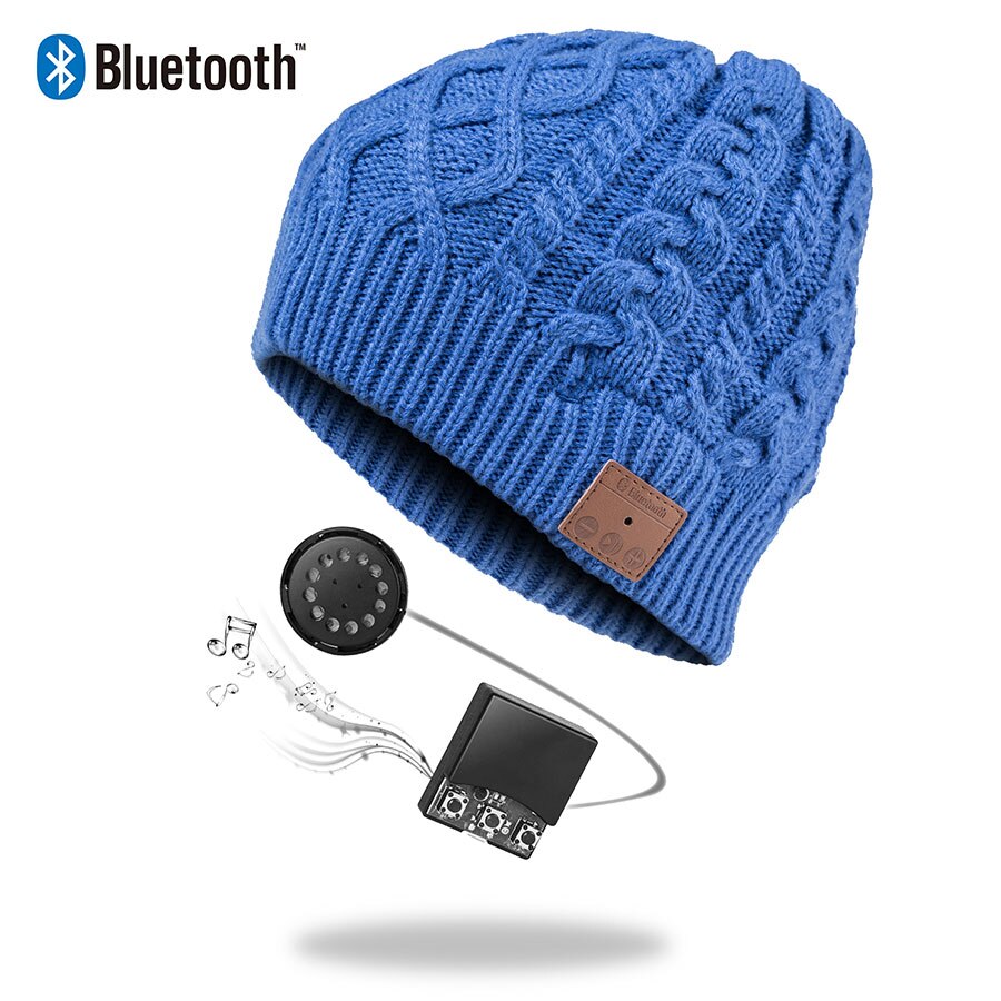 Bonnet Bluetooth stéréo sans fil mains libres | Bonnet tricoté, chapeau d'hiver, chapeau de sport, capuchon lavable, écouteurs musique Audio: 004B-blue