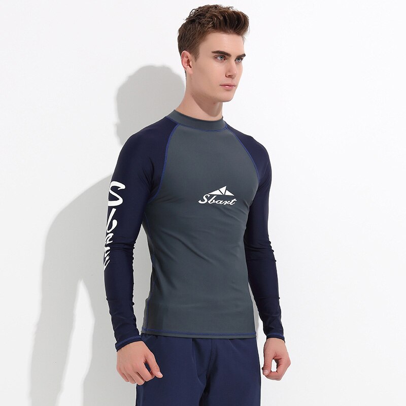 Langærmet herre rashguard badeskjorte uv solbeskyttelse upf 50+ strømpebukser svømmet-shirt baselayer våddragt basis hud solbeskyttelse: 7021 / L